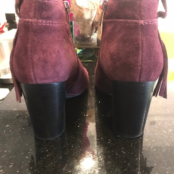Marc Fisher Plum Purple Suede Peep Toe Block Heels - Picture 3 of 13